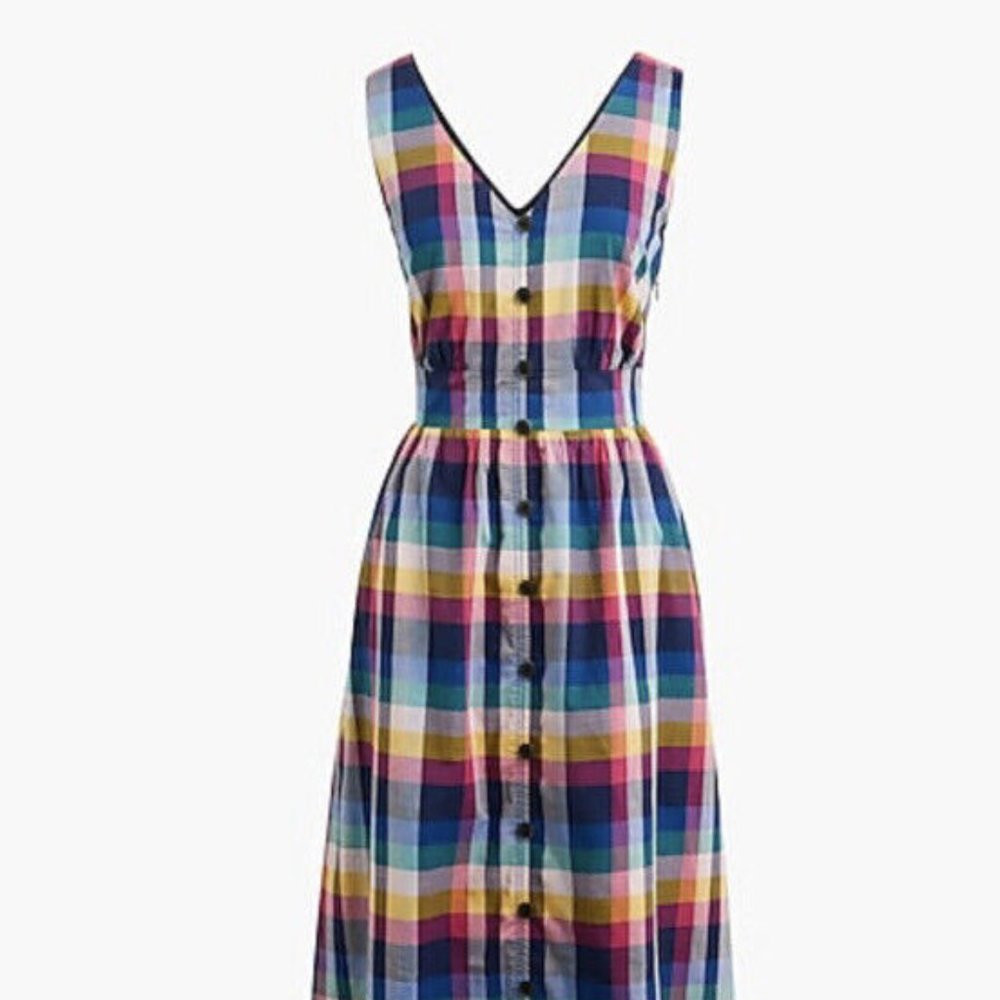 JCrew Mixed Plaid Button Up Midi Dress Size 4